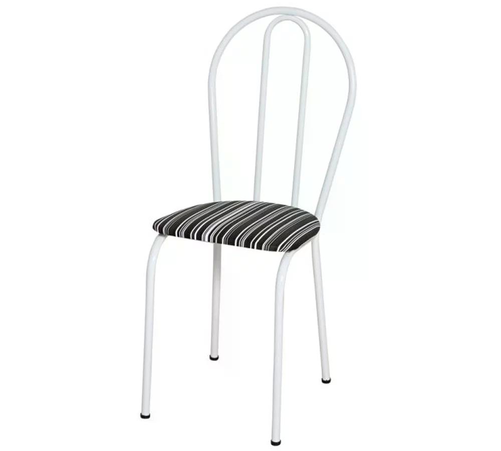 Kit 03 Cadeiras Tubular Branco 004 Assento Preto Listrado