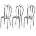 Kit 03 Cadeiras Tubular Cromo Preto 004 Assento Linho