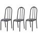 Kit 03 Cadeiras Tubular Cromo Preto 056 Assento Preto Listrado