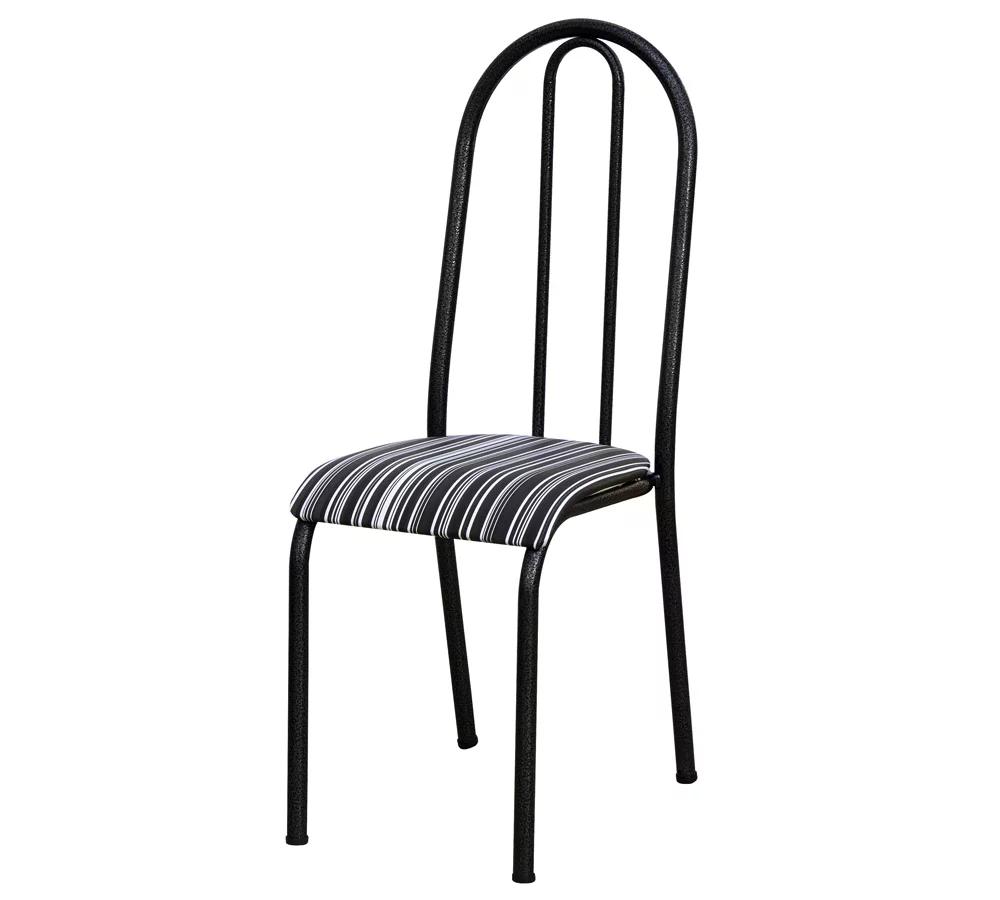 Kit 03 Cadeiras Tubular Cromo Preto 056 Assento Preto Listrado