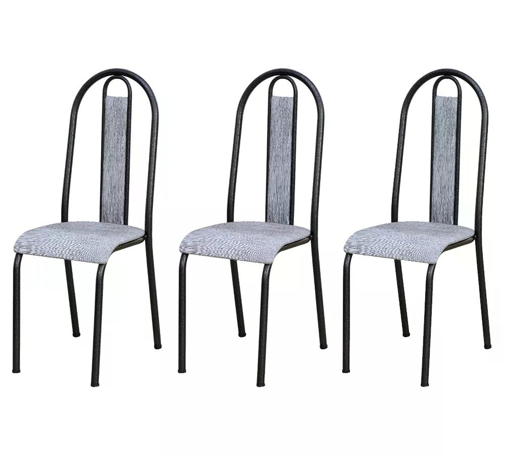 Kit 03 Cadeiras Tubular Cromo Preto 058 Assento Grafiato