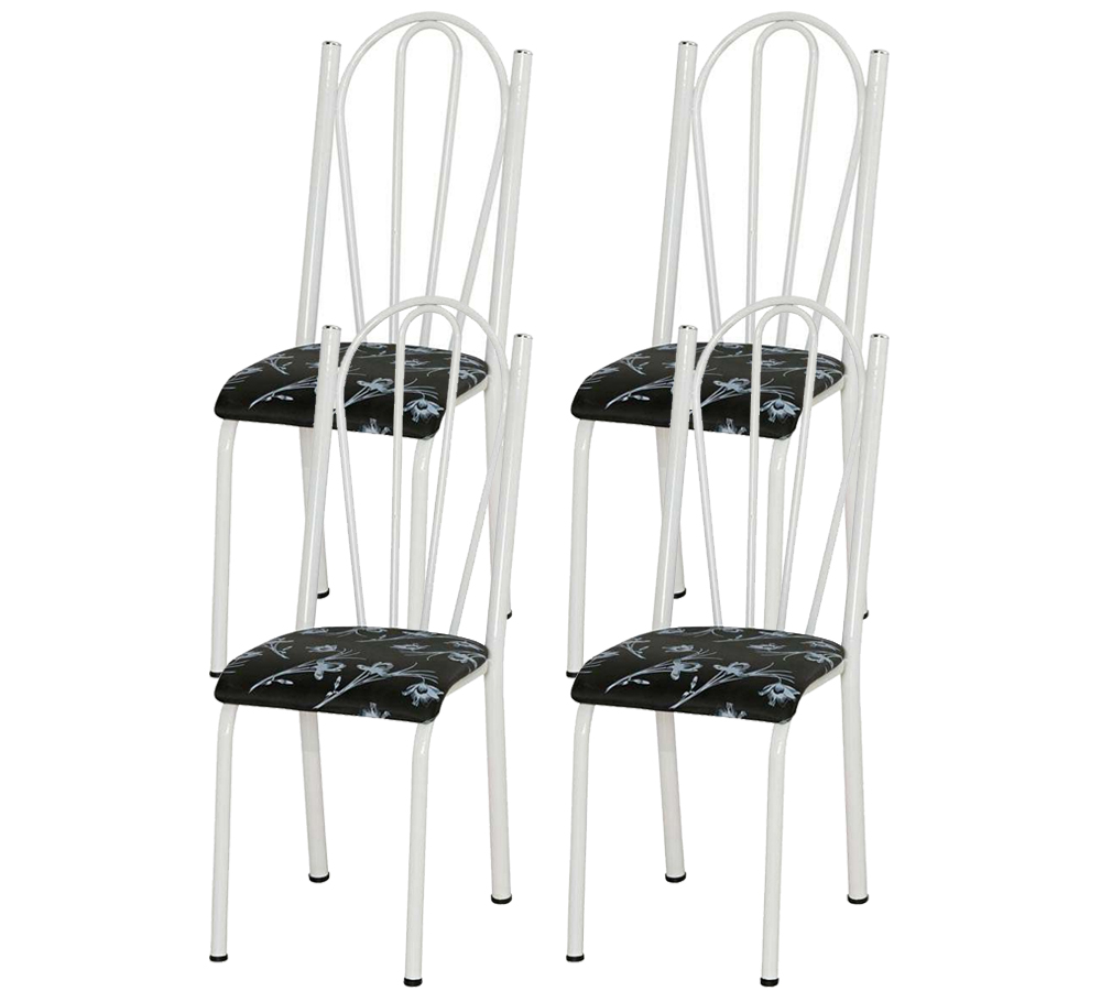 Kit 04 Cadeiras Tubular Branca 021 Assento Preto Florido