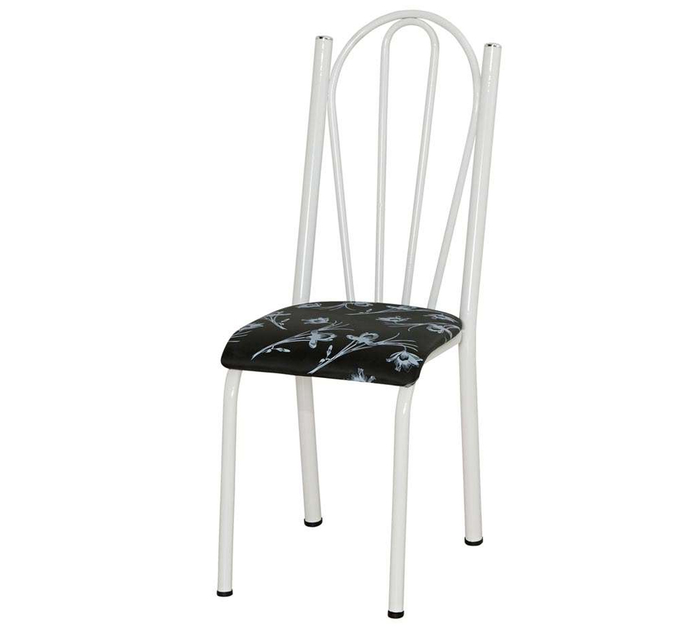 Kit 04 Cadeiras Tubular Branca 021 Assento Preto Florido