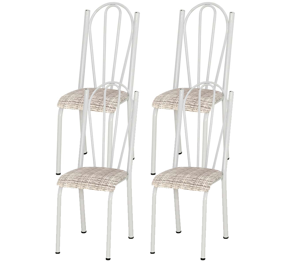 Kit 04 Cadeiras Tubular Branca 021 Assento Rattan