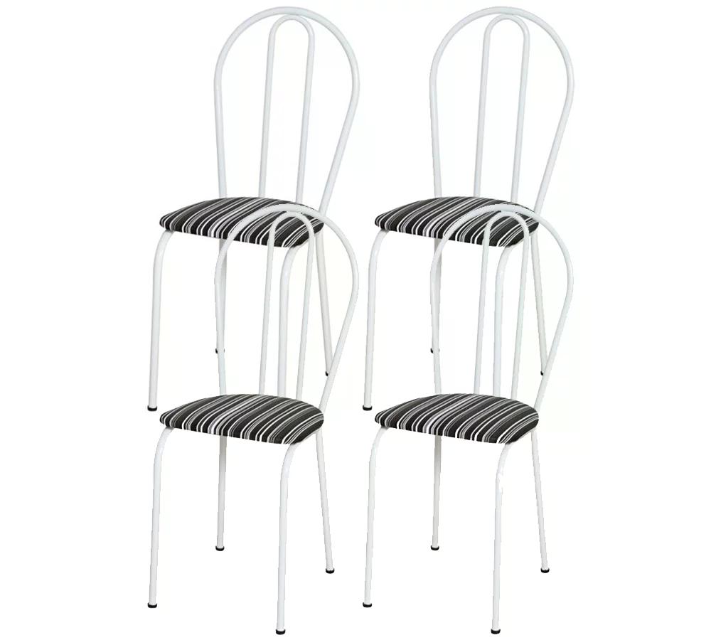Kit 04 Cadeiras Tubular Branco 004 Assento Preto Listrado