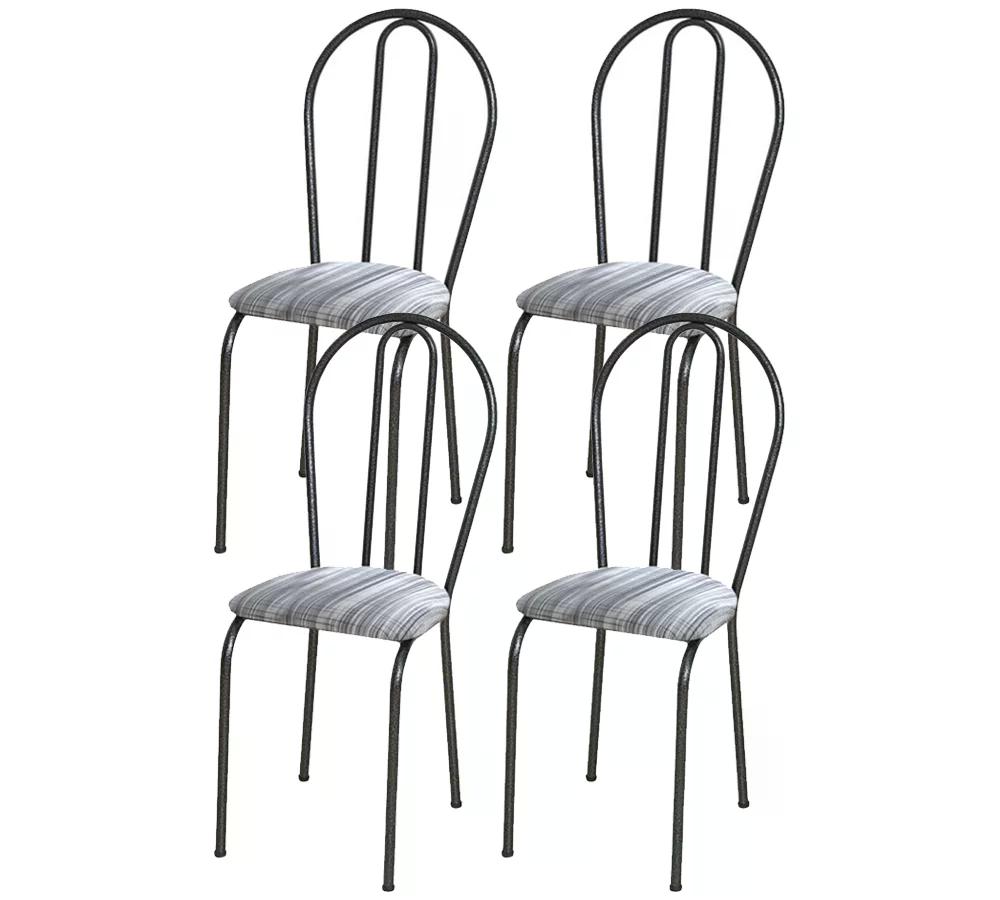 Kit 04 Cadeiras Tubular Cromo Preto 004 Assento Linho