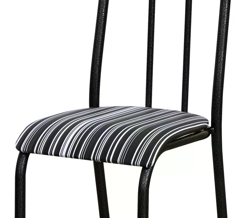 Kit 04 Cadeiras Tubular Cromo Preto 056 Assento Preto Listrado