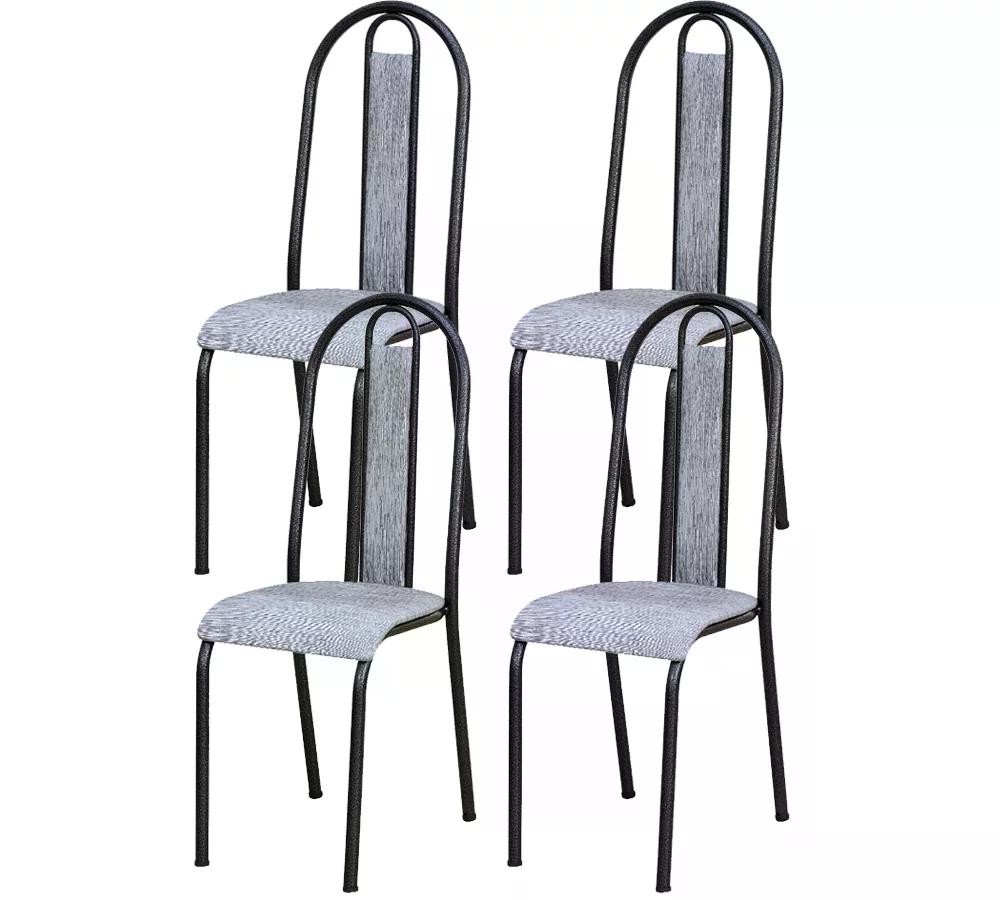 Kit 04 Cadeiras Tubular Cromo Preto 058 Assento Grafiato