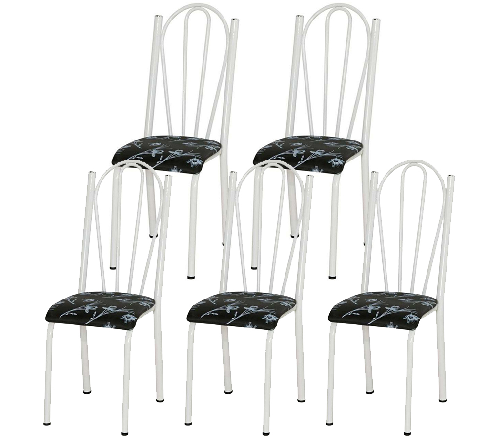 Kit 05 Cadeiras Tubular Branca 021 Assento Preto Florido
