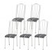 Kit 05 Cadeiras Tubular Branca 021 Assento Preto Listrado