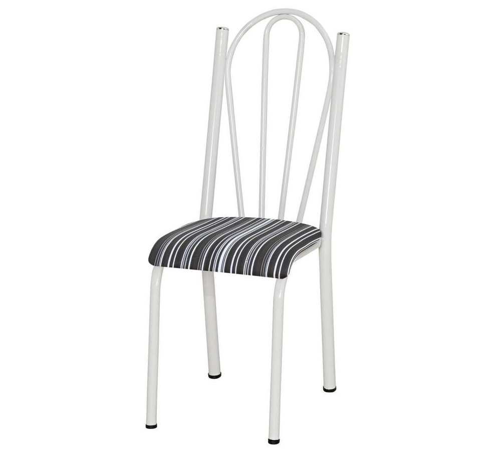Kit 05 Cadeiras Tubular Branca 021 Assento Preto Listrado