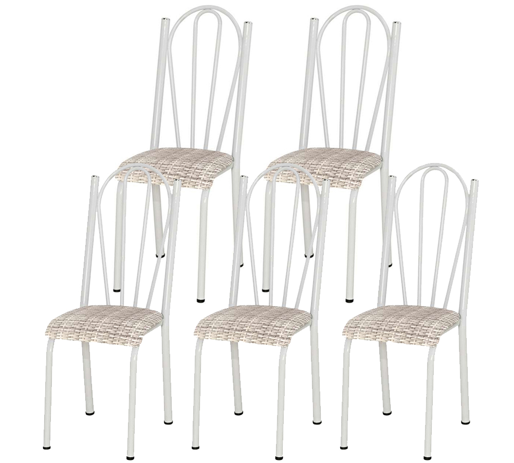 Kit 05 Cadeiras Tubular Branca 021 Assento Rattan