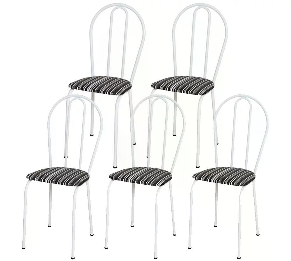 Kit 05 Cadeiras Tubular Branco 004 Assento Preto Listrado