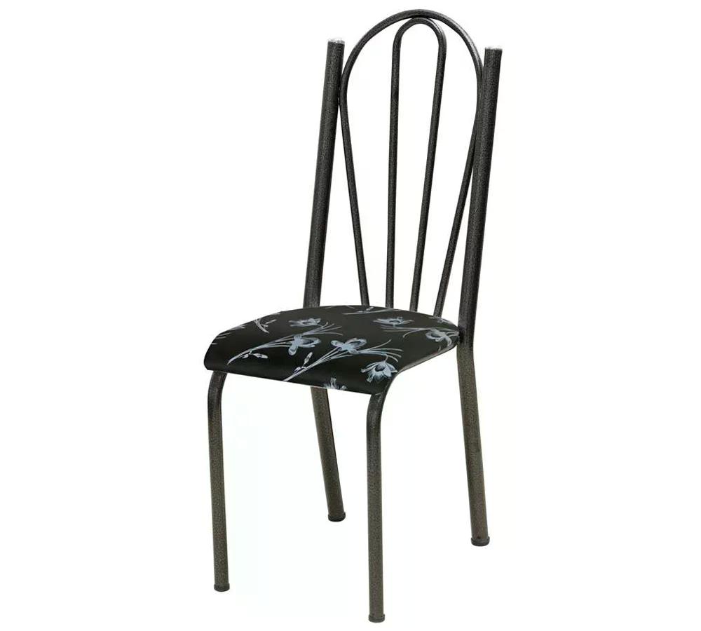 Kit 05 Cadeiras Tubular Cromo Preto 021 Assento Preto Florido