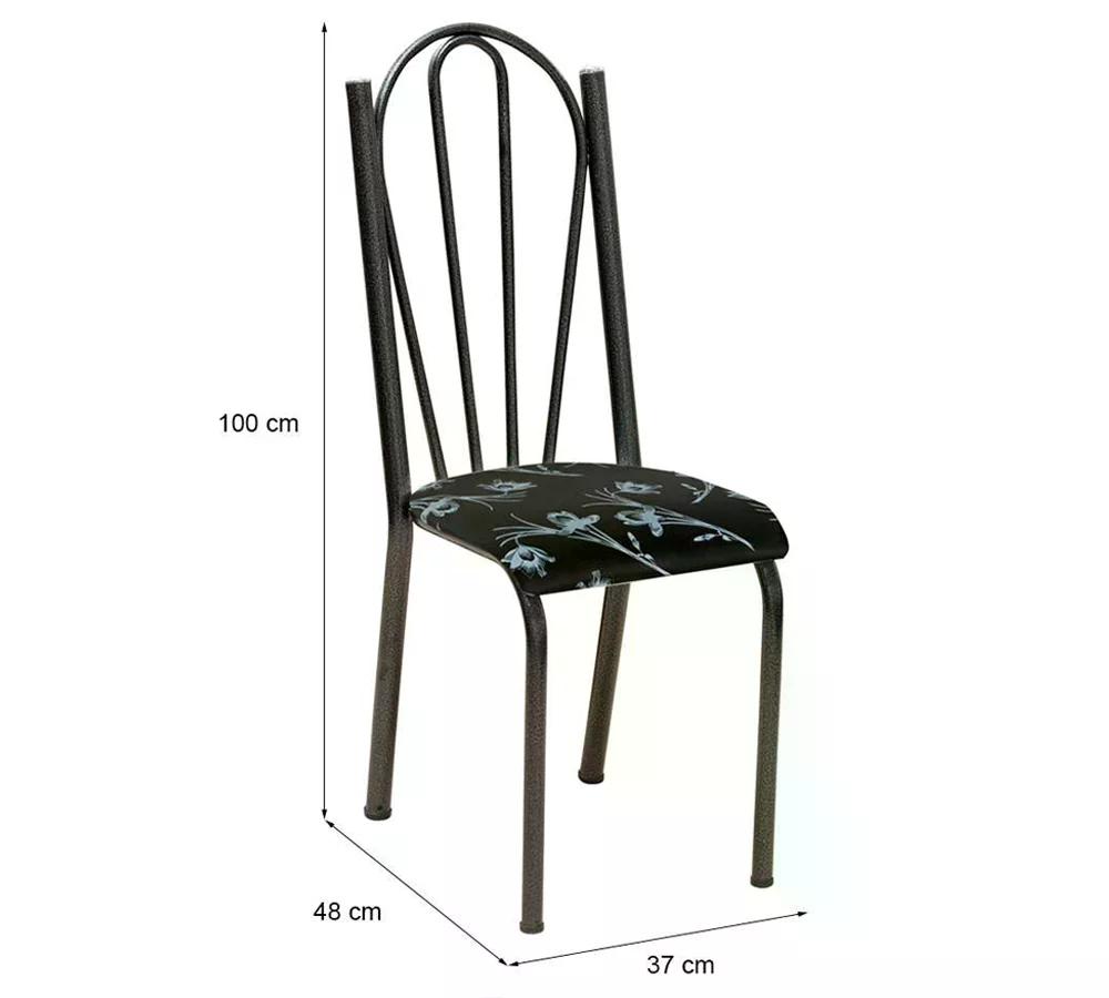Kit 05 Cadeiras Tubular Cromo Preto 021 Assento Preto Florido