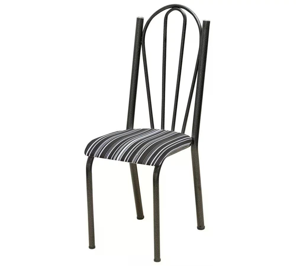 Kit 05 Cadeiras Tubular Cromo Preto 021 Assento Preto Listrado