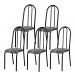 Kit 05 Cadeiras Tubular Cromo Preto 056 Assento Preto Listrado
