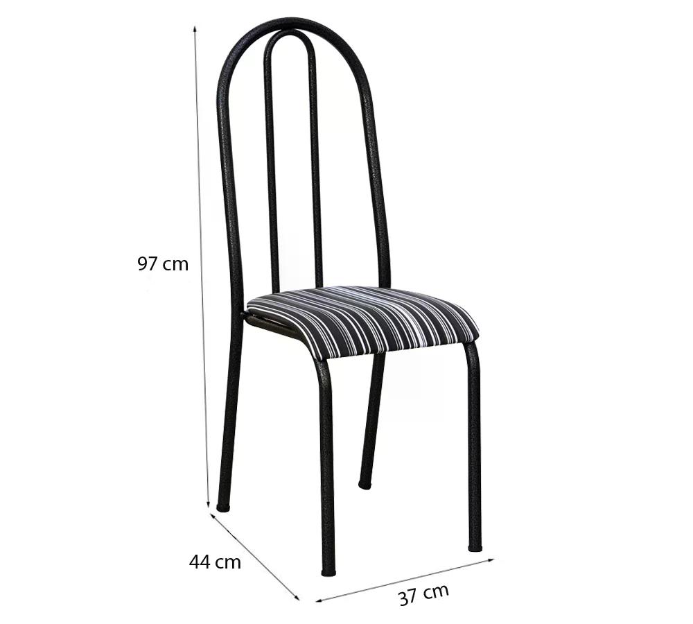 Kit 05 Cadeiras Tubular Cromo Preto 056 Assento Preto Listrado