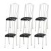 Kit 06 Cadeiras Tubular Branca 021 Assento Preto Florido