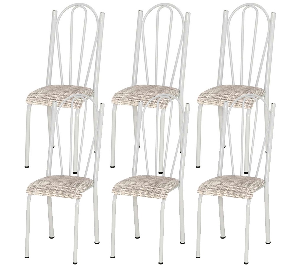 Kit 06 Cadeiras Tubular Branca 021 Assento Rattan