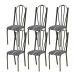 Kit 06 Cadeiras Tubular Cromo Preto 021 Assento Preto Listrado