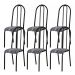 Kit 06 Cadeiras Tubular Cromo Preto 056 Assento Preto Listrado