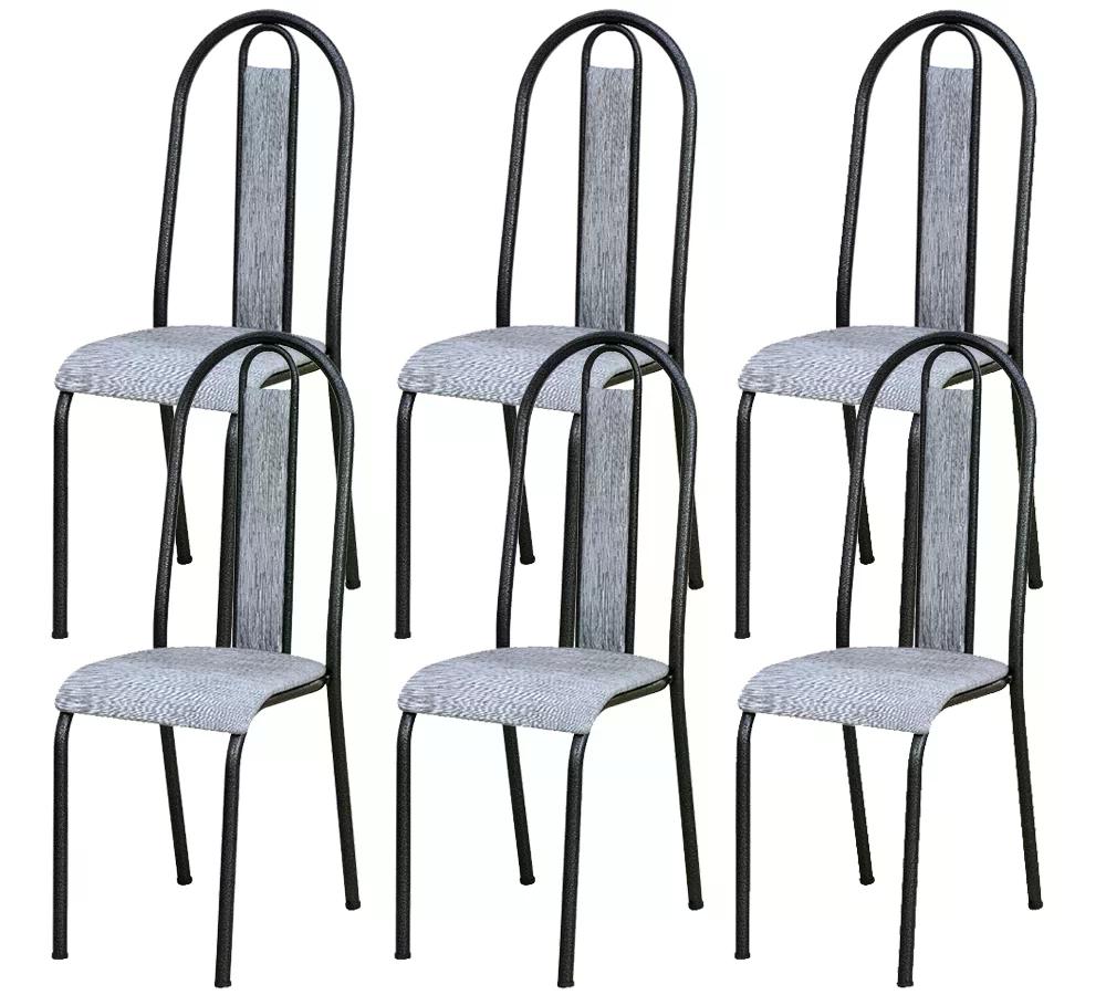 Kit 06 Cadeiras Tubular Cromo Preto 058 Assento Grafiato