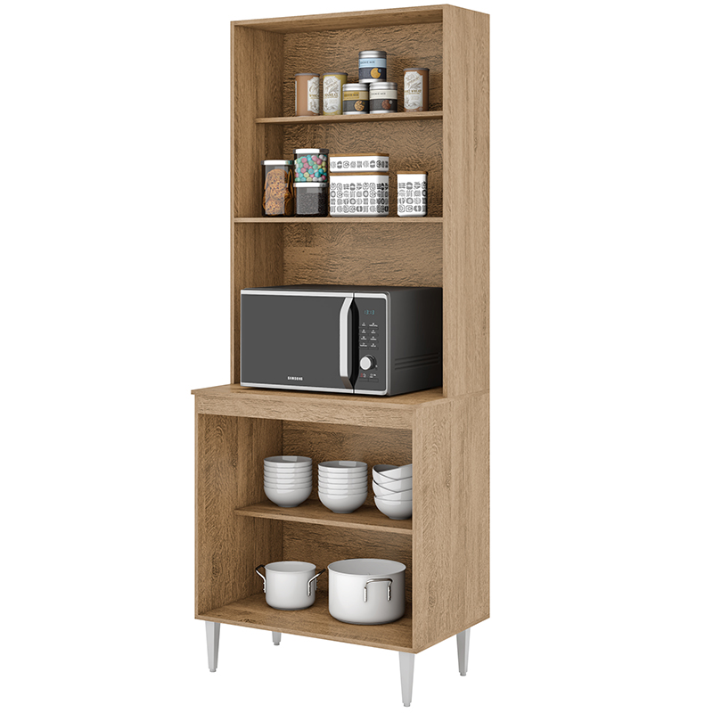 PANELEIRO 4 PORTAS MILLA  COM ESPAÇO PARA FORNO OU MICRONDAS AMENDOA OFF WHITE PUXADOR ALUMINIO