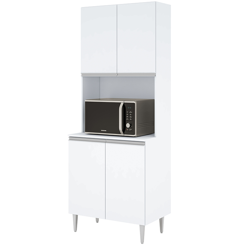 PANELEIRO 4 PORTAS MILLA  COM ESPAÇO PARA FORNO OU MICRONDAS BRANCO PUXADOR ALUMINIO