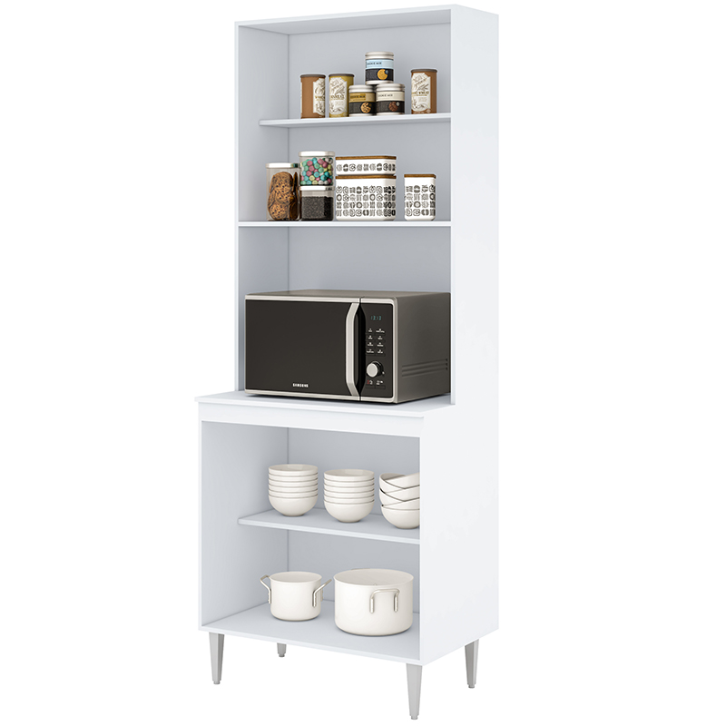 PANELEIRO 4 PORTAS MILLA  COM ESPAÇO PARA FORNO OU MICRONDAS BRANCO PUXADOR ALUMINIO