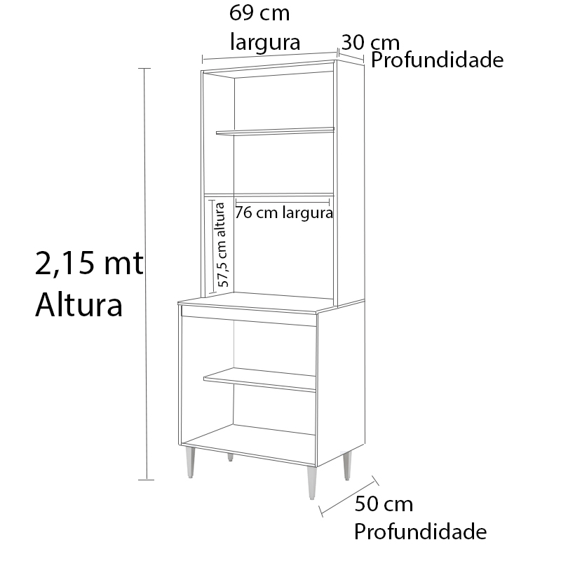 PANELEIRO 4 PORTAS MILLA  COM ESPAÇO PARA FORNO OU MICRONDAS CASTANHO OFF WHITE PUXADOR ALUMINIO