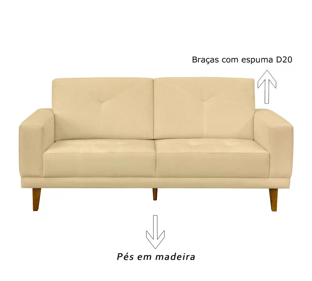 Sofá 03 Lugares Capri 180cm Suede Marfim