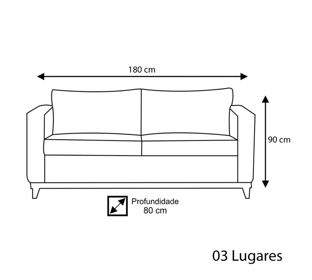 Sofá 03 Lugares Capri 180cm Suede Marfim