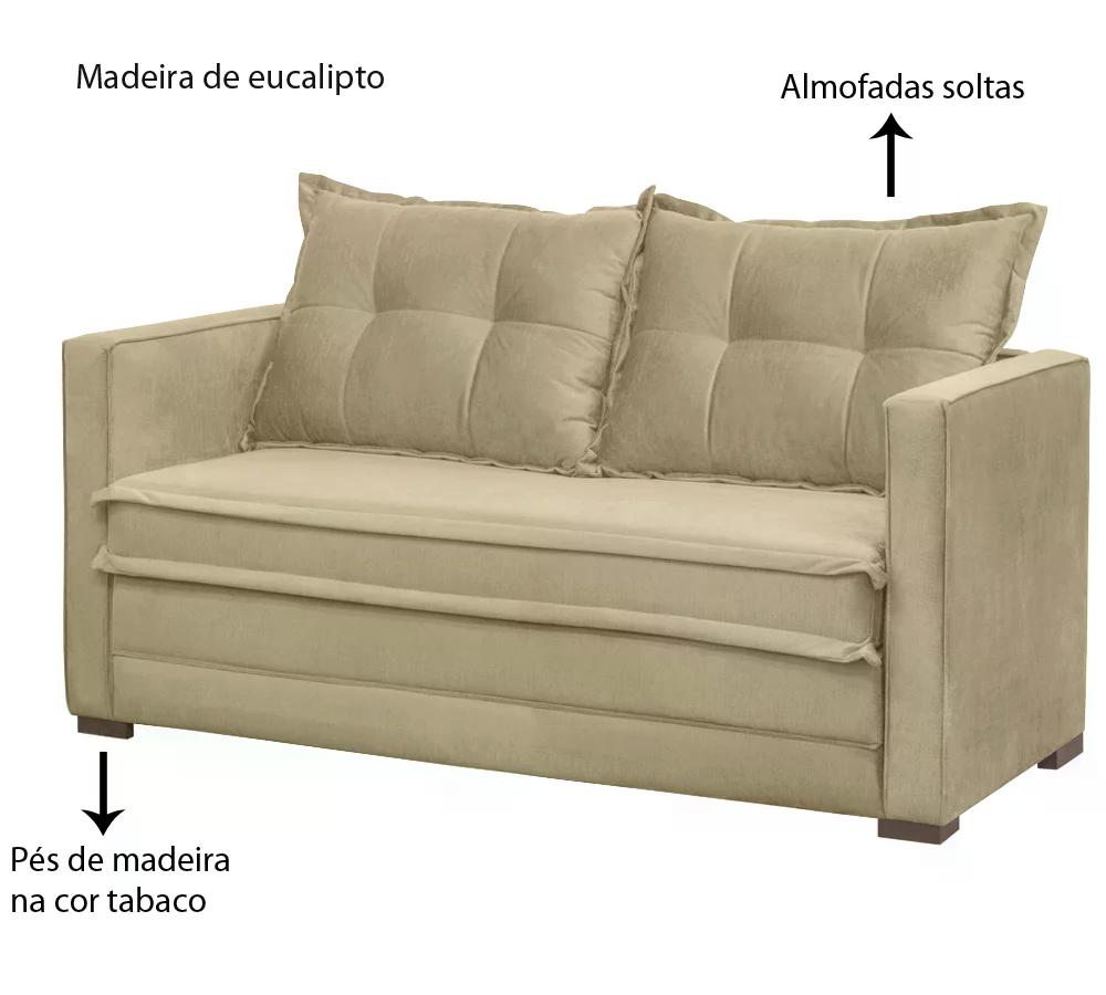 Sofá Cama 02 Lugares Londres Suede Bege