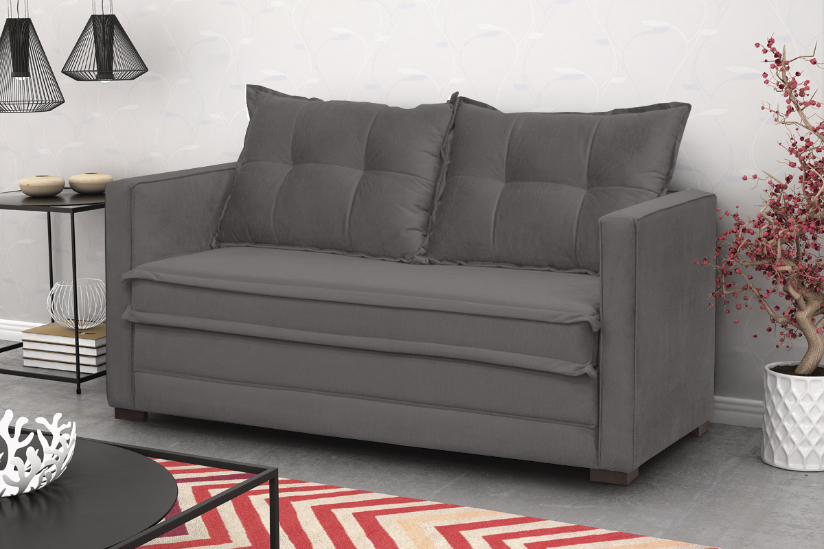 Sofá Cama 02 Lugares Londres Suede Cinza