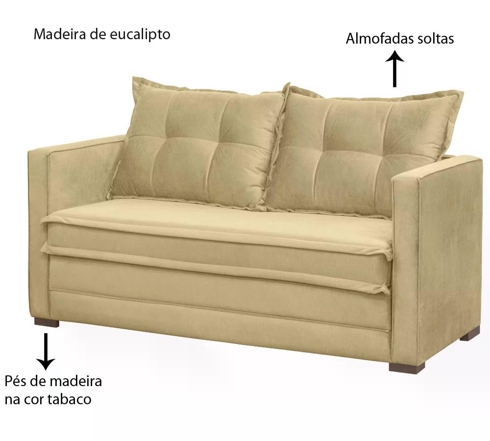 Sofá Cama 02 Lugares Londres Suede Marfim