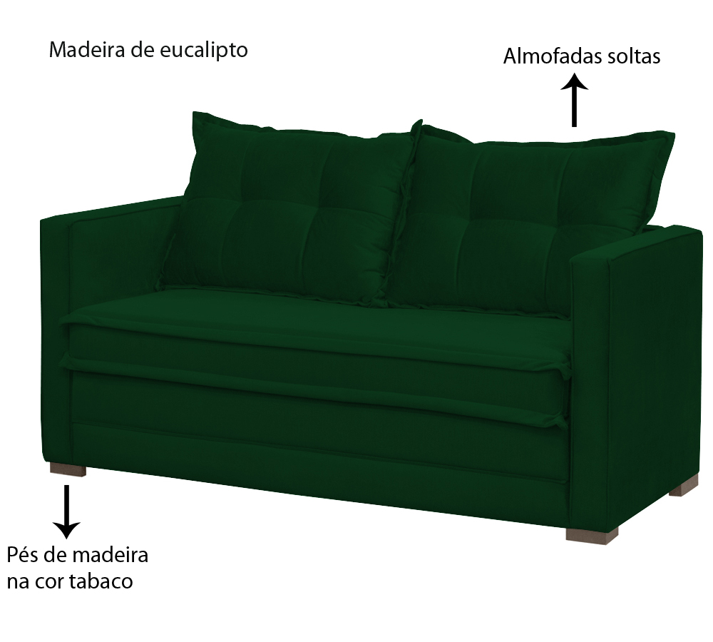 Sofá Cama 02 Lugares Londres Suede Verde