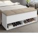 Calçadeira Bau Marry com Sapateira para cama Box de Casal Branco Suede Bege