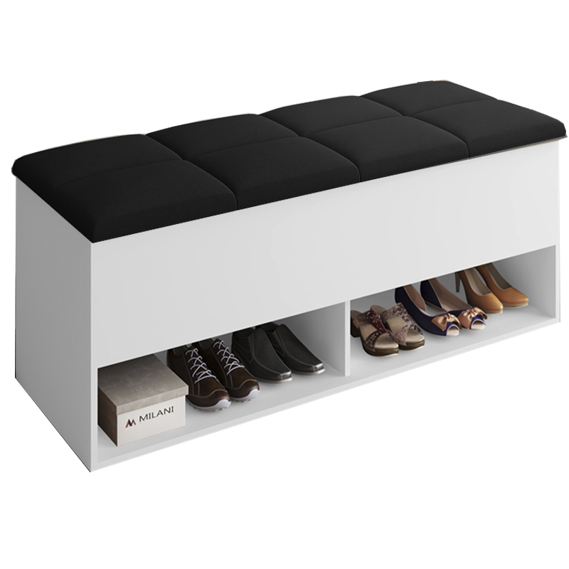 Calçadeira Bau Marry com Sapateira para cama Box de Casal Branco Suede Preto