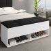 Calçadeira Bau Marry com Sapateira para cama Box de Casal Branco Suede Preto