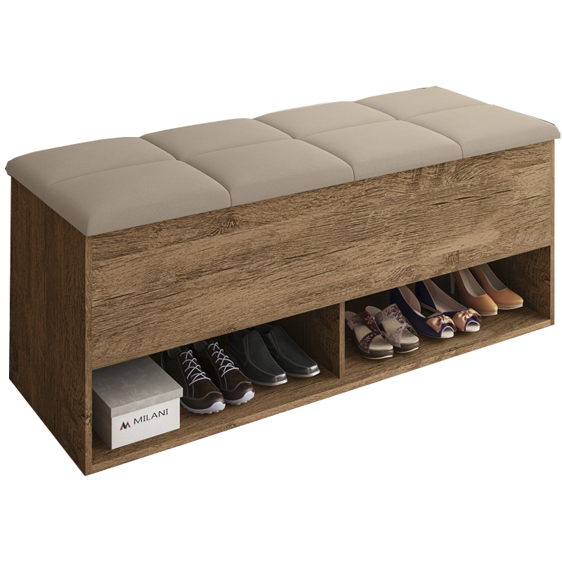 Calçadeira Bau Marry com Sapateira para cama Box de Casal Castanho Suede Bege