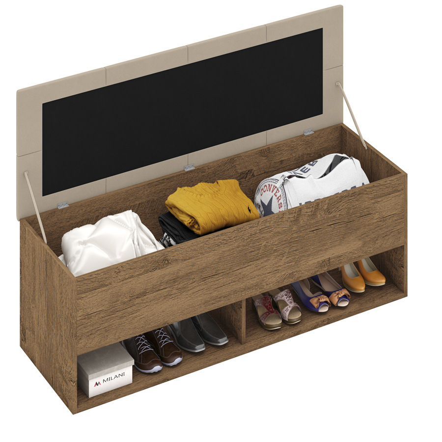 Calçadeira Bau Marry com Sapateira para cama Box de Casal Castanho Suede Bege