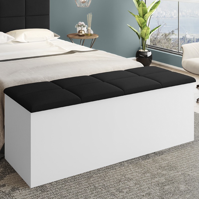 Calçadeira Bau Megh para cama Box de Casal Branco Suede Preto