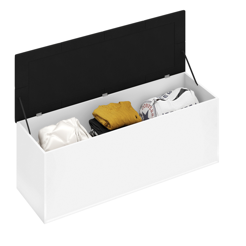 Calçadeira Bau Megh para cama Box de Casal Branco Suede Preto