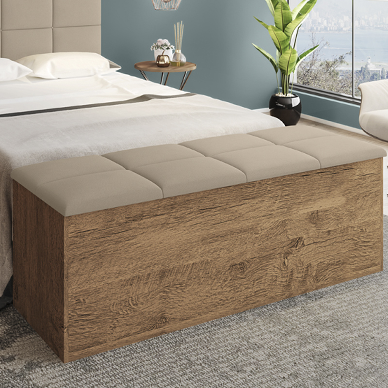 Calçadeira Bau Megh para cama Box de Casal Castanho Suede Bege