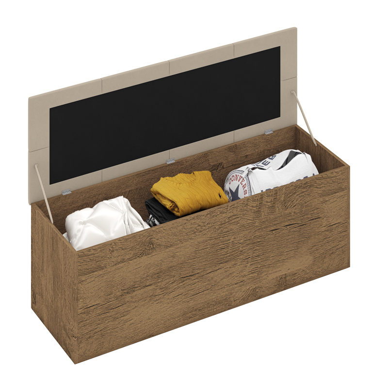 Calçadeira Bau Megh para cama Box de Casal Castanho Suede Bege