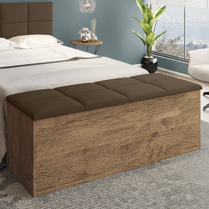 Calçadeira Bau Megh para cama Box de Casal Castanho Suede Marrom