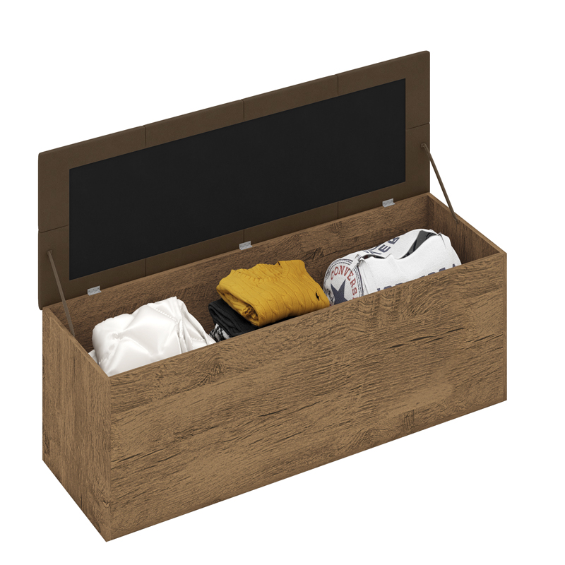 Calçadeira Bau Megh para cama Box de Casal Castanho Suede Marrom