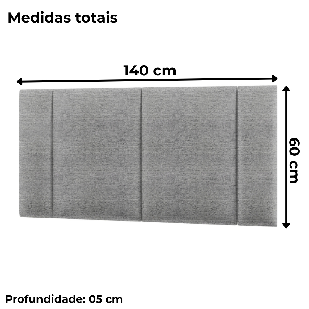  Cabeceira Modulada Casal 140 cm Com Led Linho Cinza Milani Store