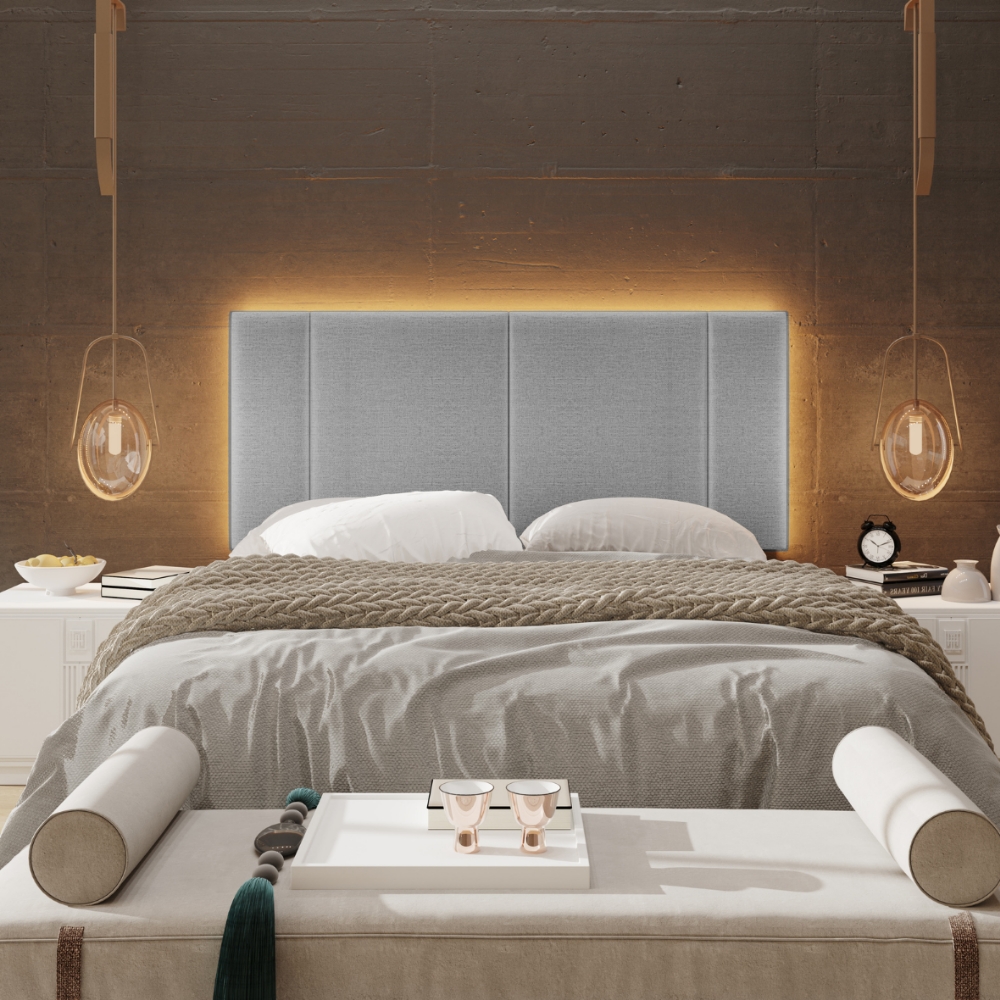 Cabeceira Modulada Casal 140 cm Com Led Linho Cinza Milani Store